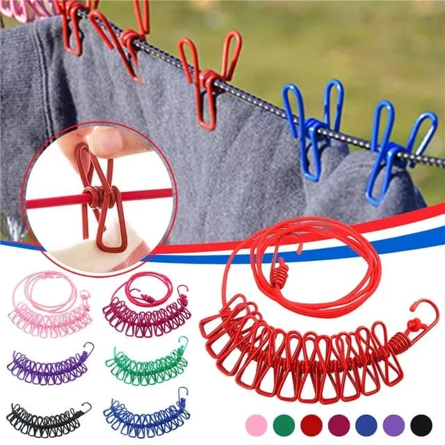 Portable Elastic Travel Clothesline with Clips