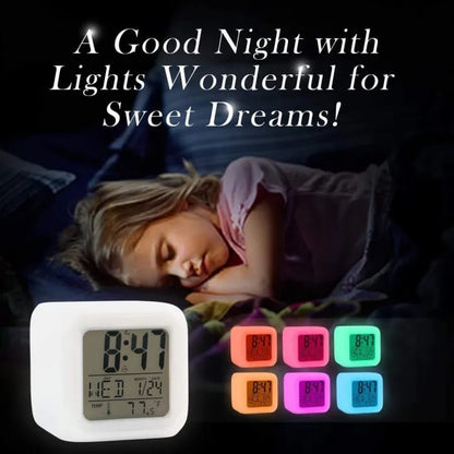 7-Color LED Digital Table Clock – Big Display with Alarm, Temperature & Calendar